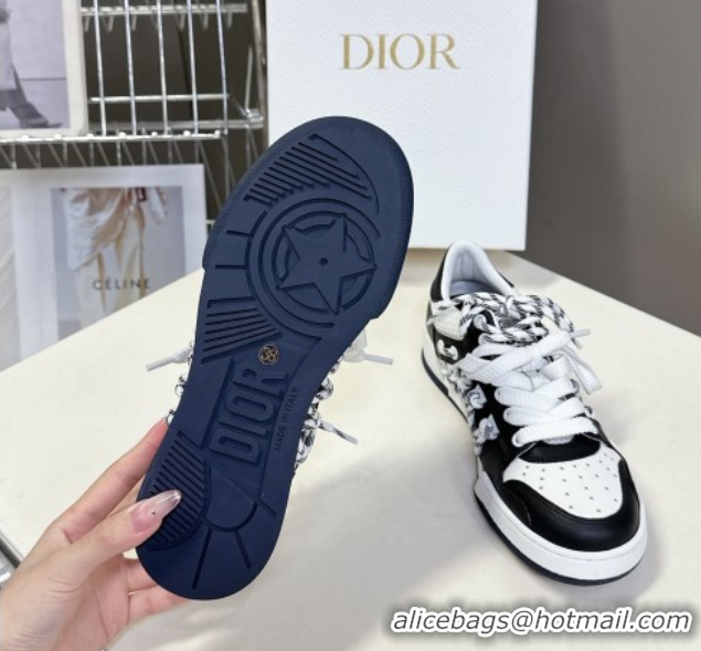 Charming Dior First Low-Top Sneakers in Black and White Calfskin with Two-Tone Laces 0425005