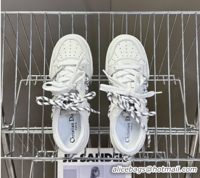 Big Discount Dior First Low-Top Sneakers in White Calfskin Leather with Two-Tone Laces 0425006