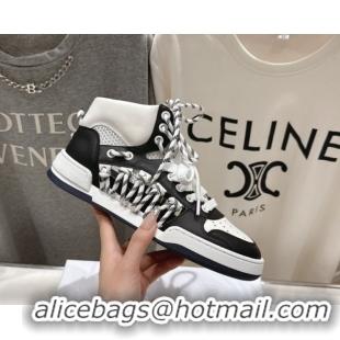 Unique Style Dior First High-Top Sneakers in Black and White Calfskin with Two-Tone Laces 0425007