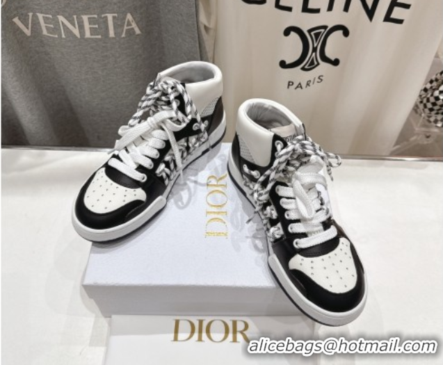 Unique Style Dior First High-Top Sneakers in Black and White Calfskin with Two-Tone Laces 0425007