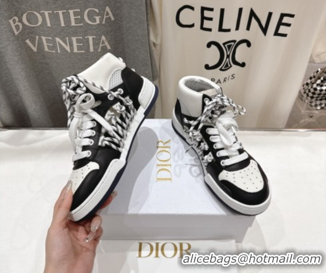 Unique Style Dior First High-Top Sneakers in Black and White Calfskin with Two-Tone Laces 0425007