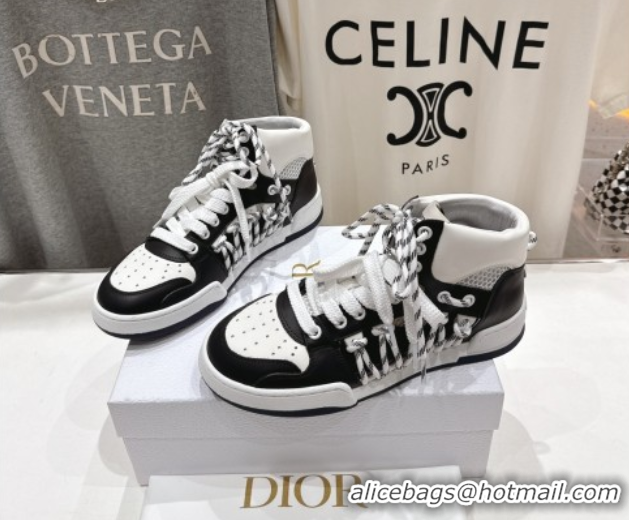 Unique Style Dior First High-Top Sneakers in Black and White Calfskin with Two-Tone Laces 0425007