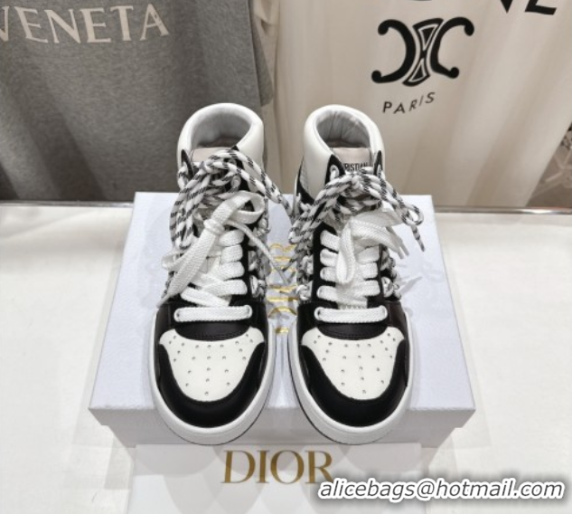 Unique Style Dior First High-Top Sneakers in Black and White Calfskin with Two-Tone Laces 0425007