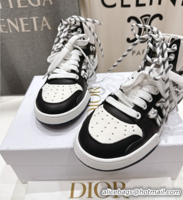 Unique Style Dior First High-Top Sneakers in Black and White Calfskin with Two-Tone Laces 0425007