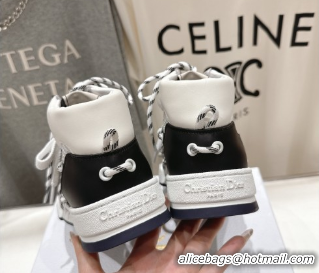 Unique Style Dior First High-Top Sneakers in Black and White Calfskin with Two-Tone Laces 0425007