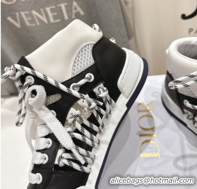 Unique Style Dior First High-Top Sneakers in Black and White Calfskin with Two-Tone Laces 0425007