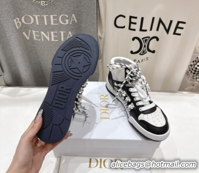 Unique Style Dior First High-Top Sneakers in Black and White Calfskin with Two-Tone Laces 0425007