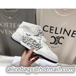 Top Grade Dior First High-Top Sneakers in White Calfskin Leather with Two-Tone Laces 0425008