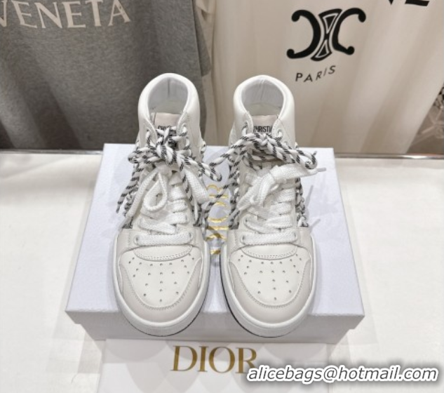 Top Grade Dior First High-Top Sneakers in White Calfskin Leather with Two-Tone Laces 0425008