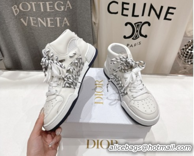 Top Grade Dior First High-Top Sneakers in White Calfskin Leather with Two-Tone Laces 0425008