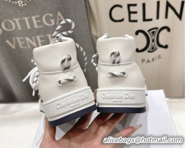 Top Grade Dior First High-Top Sneakers in White Calfskin Leather with Two-Tone Laces 0425008