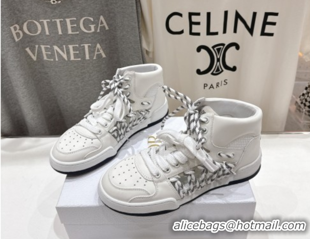 Top Grade Dior First High-Top Sneakers in White Calfskin Leather with Two-Tone Laces 0425008