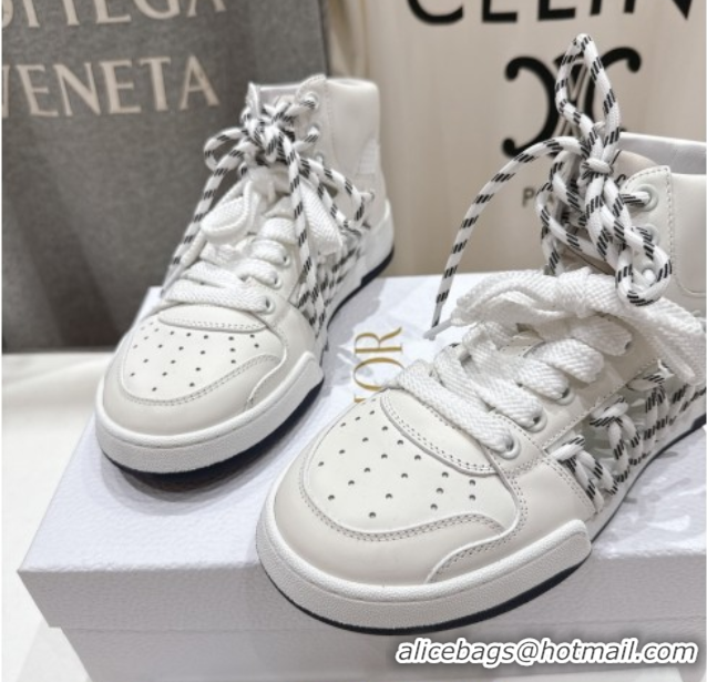 Top Grade Dior First High-Top Sneakers in White Calfskin Leather with Two-Tone Laces 0425008