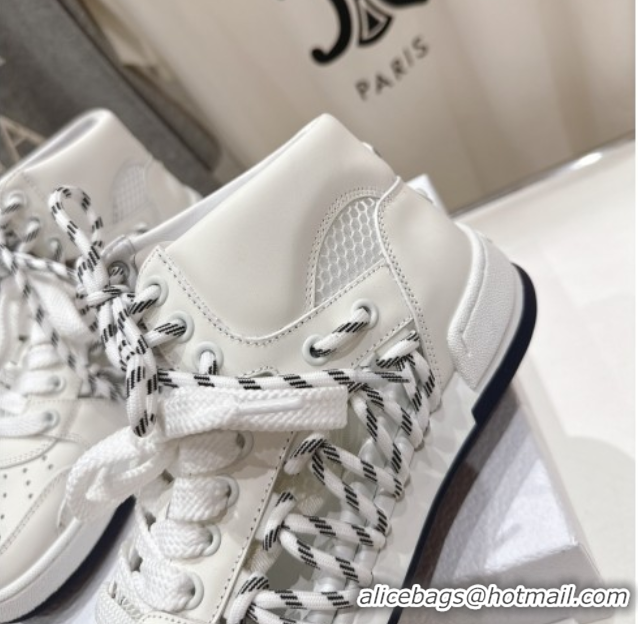 Top Grade Dior First High-Top Sneakers in White Calfskin Leather with Two-Tone Laces 0425008