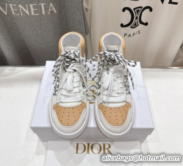 Best Product Dior First High-Top Sneakers in Apricot and White Calfskin with Two-Tone Laces 0425009