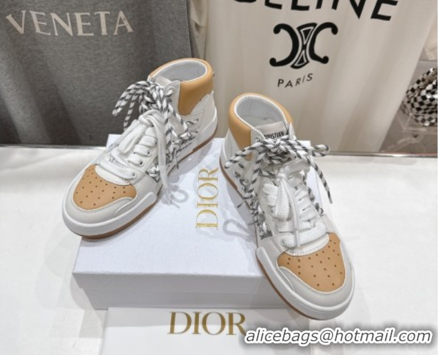 Best Product Dior First High-Top Sneakers in Apricot and White Calfskin with Two-Tone Laces 0425009