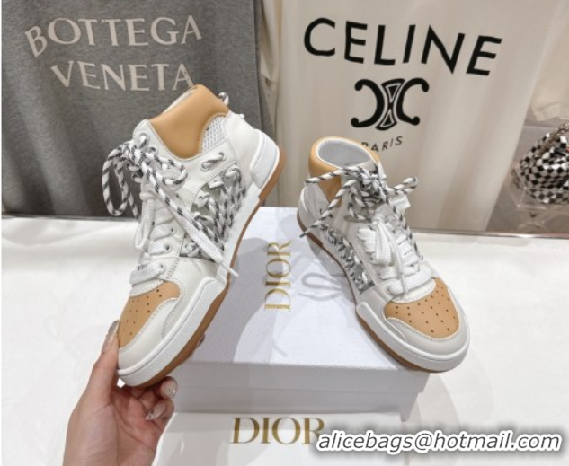 Best Product Dior First High-Top Sneakers in Apricot and White Calfskin with Two-Tone Laces 0425009