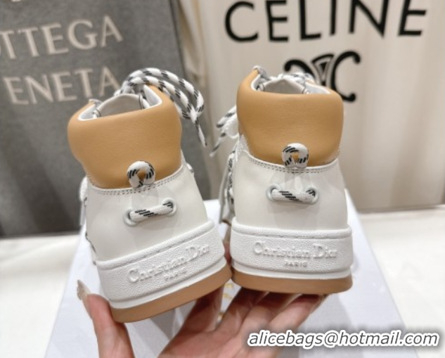 Best Product Dior First High-Top Sneakers in Apricot and White Calfskin with Two-Tone Laces 0425009