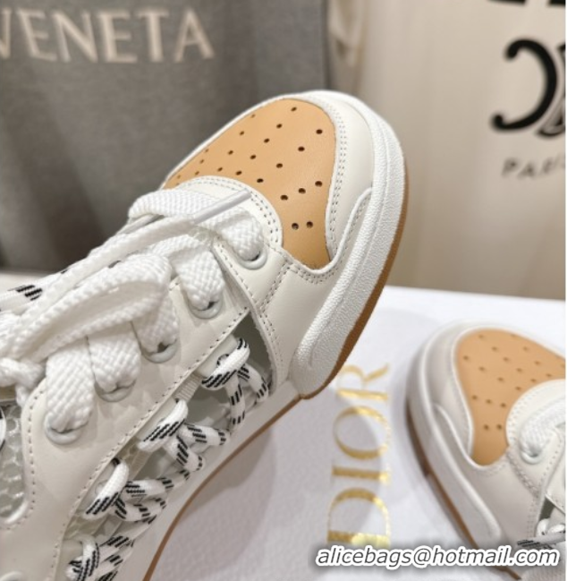 Best Product Dior First High-Top Sneakers in Apricot and White Calfskin with Two-Tone Laces 0425009