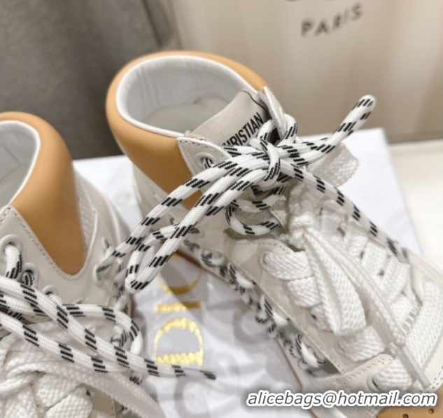 Best Product Dior First High-Top Sneakers in Apricot and White Calfskin with Two-Tone Laces 0425009
