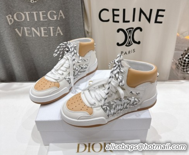 Best Product Dior First High-Top Sneakers in Apricot and White Calfskin with Two-Tone Laces 0425009