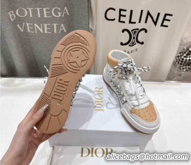 Best Product Dior First High-Top Sneakers in Apricot and White Calfskin with Two-Tone Laces 0425009