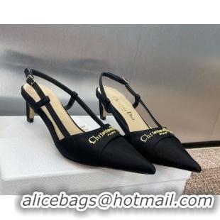Luxurious Dior My Dior Slingbacks Pump 5cm in Moiré Fabric Black 0425021