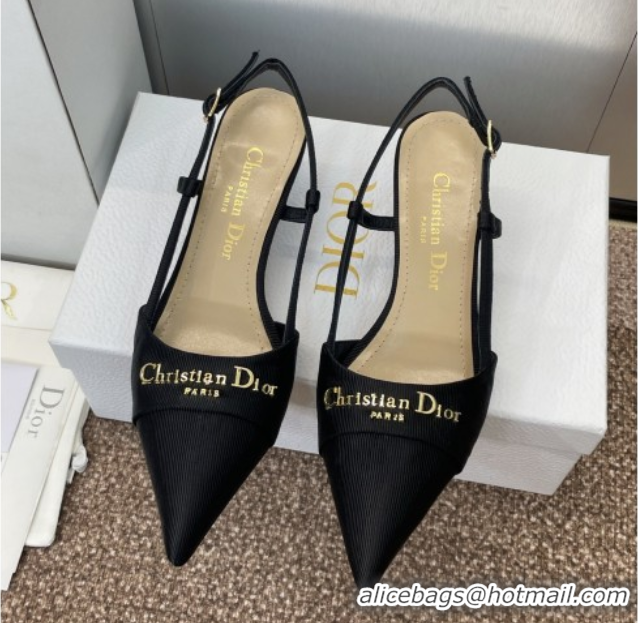 Luxurious Dior My Dior Slingbacks Pump 5cm in Moiré Fabric Black 0425021