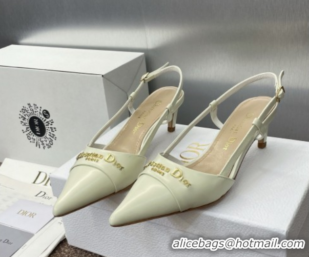 Best Grade Dior My Dior Slingbacks Pump 5cm in Patent Calfskin White 0425022