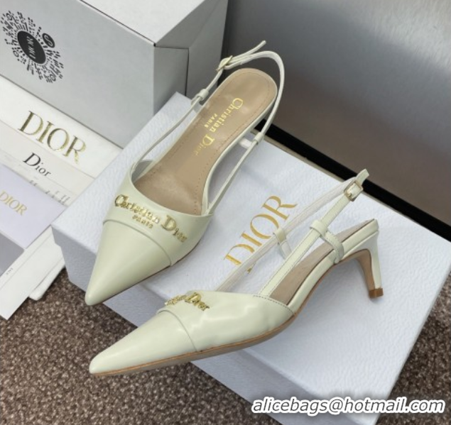 Best Grade Dior My Dior Slingbacks Pump 5cm in Patent Calfskin White 0425022