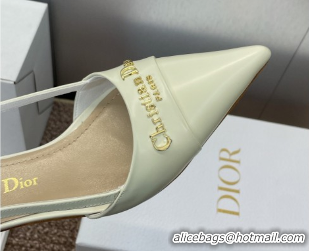 Best Grade Dior My Dior Slingbacks Pump 5cm in Patent Calfskin White 0425022