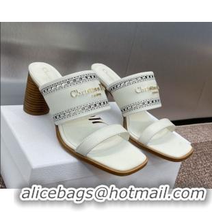 Low Cost Dior D-Lane Heeled Slides Sandal 7.5cm in Calfskin with Openwork Microcannage Motif White 0425026