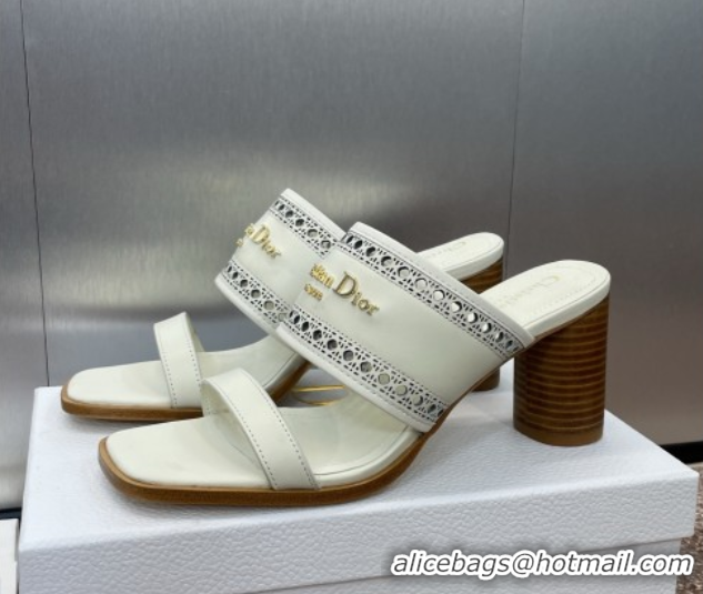 Low Cost Dior D-Lane Heeled Slides Sandal 7.5cm in Calfskin with Openwork Microcannage Motif White 0425026