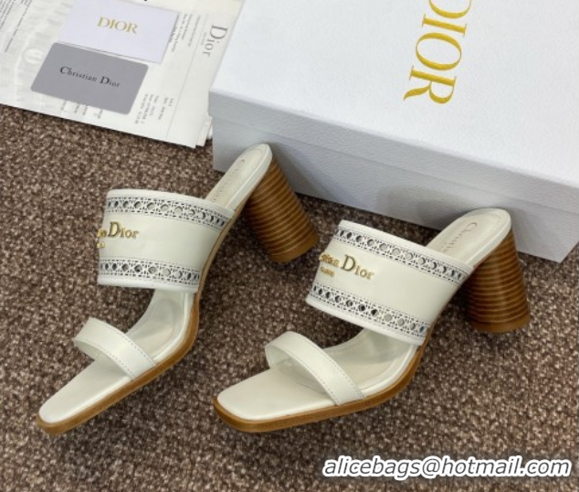 Low Cost Dior D-Lane Heeled Slides Sandal 7.5cm in Calfskin with Openwork Microcannage Motif White 0425026