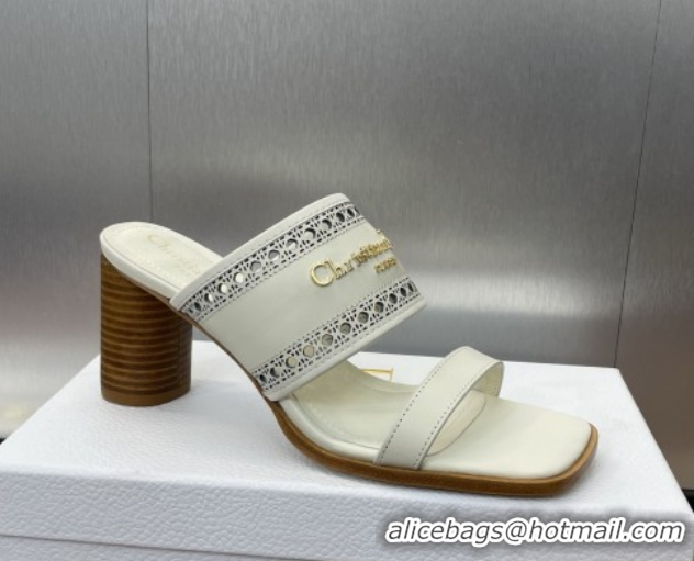 Low Cost Dior D-Lane Heeled Slides Sandal 7.5cm in Calfskin with Openwork Microcannage Motif White 0425026