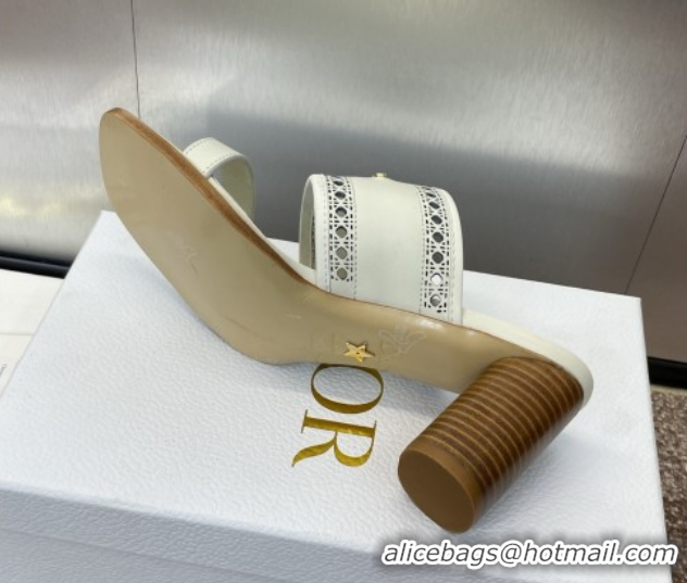 Low Cost Dior D-Lane Heeled Slides Sandal 7.5cm in Calfskin with Openwork Microcannage Motif White 0425026