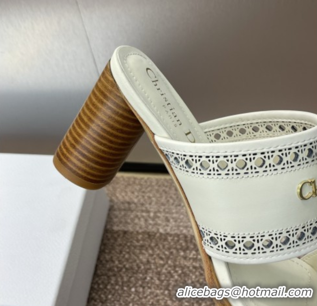 Low Cost Dior D-Lane Heeled Slides Sandal 7.5cm in Calfskin with Openwork Microcannage Motif White 0425026