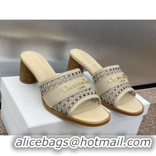 Sumptuous Dior D-Lane Heeled Slides Sandal 5.5cm in Calfskin with Openwork Microcannage Motif Beige 0425029
