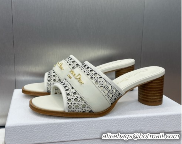 Pretty Style Dior D-Lane Heeled Slides Sandal 5.5cm in Calfskin with Openwork Microcannage Motif White 0425032