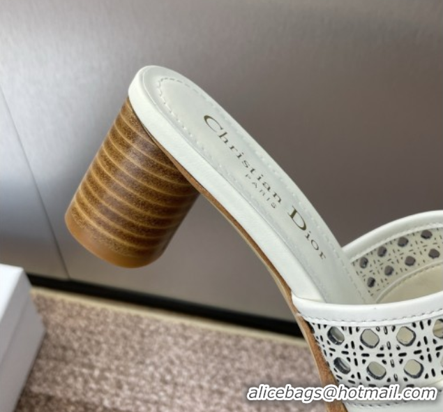 Pretty Style Dior D-Lane Heeled Slides Sandal 5.5cm in Calfskin with Openwork Microcannage Motif White 0425032