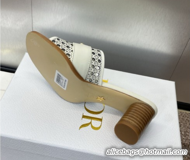 Pretty Style Dior D-Lane Heeled Slides Sandal 5.5cm in Calfskin with Openwork Microcannage Motif White 0425032