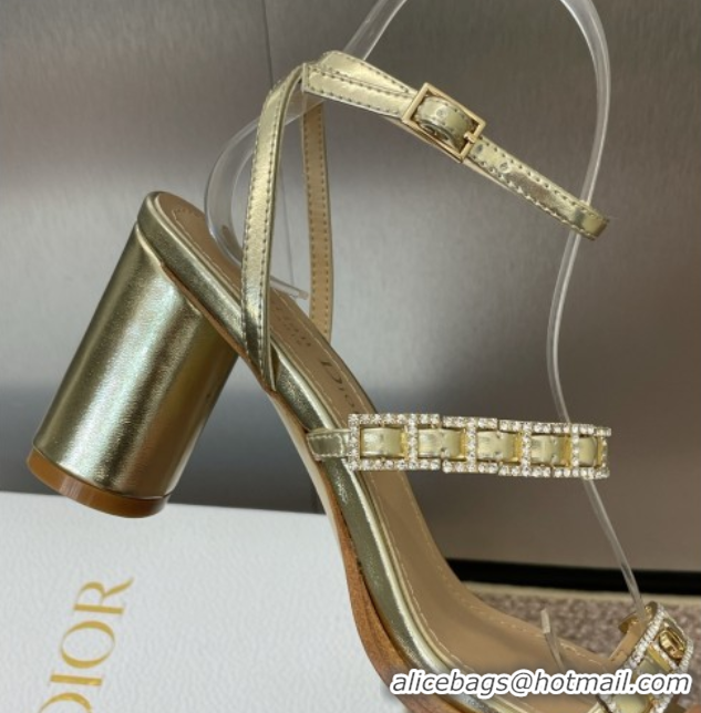 Fashion Luxury Dior Diorissime Heeled Sandals 8cm in Gold-Tone Lambskin and Silver-Tone Strass 0425037