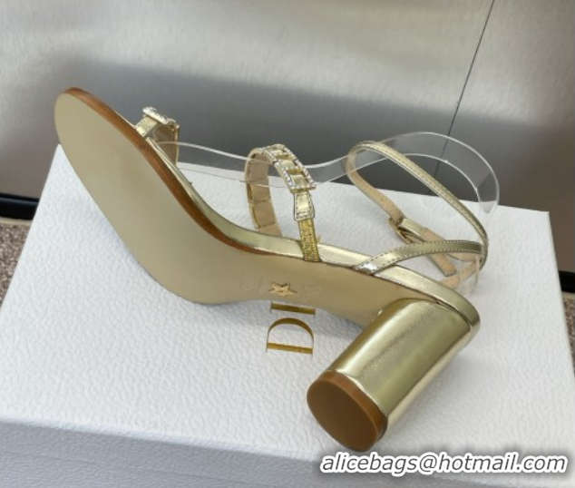 Fashion Luxury Dior Diorissime Heeled Sandals 8cm in Gold-Tone Lambskin and Silver-Tone Strass 0425037