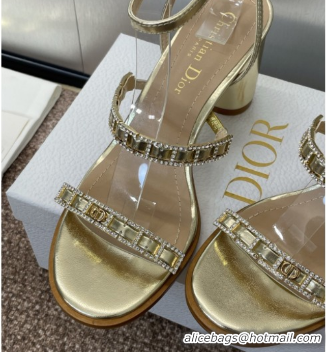 Fashion Luxury Dior Diorissime Heeled Sandals 8cm in Gold-Tone Lambskin and Silver-Tone Strass 0425037