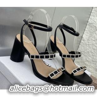 Fashion Dior Diorissime Heeled Sandals 8cm in Lambskin and Silver-Tone Strass Black 0425038