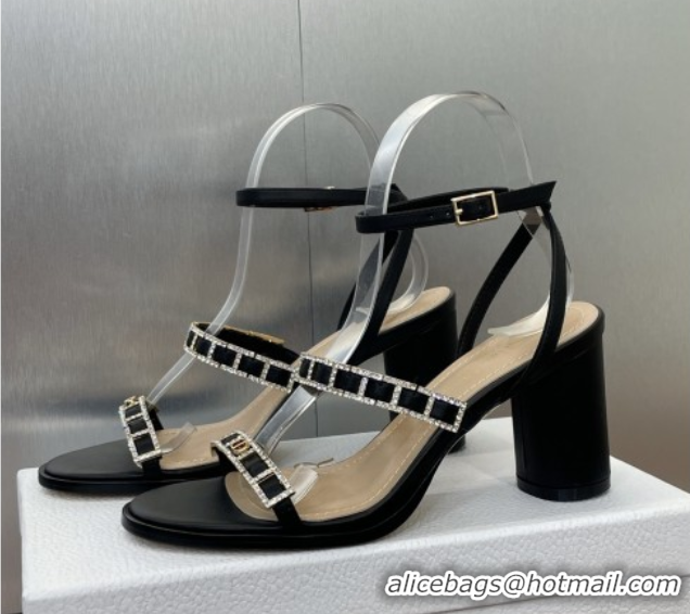 Fashion Dior Diorissime Heeled Sandals 8cm in Lambskin and Silver-Tone Strass Black 0425038