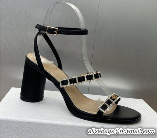 Fashion Dior Diorissime Heeled Sandals 8cm in Lambskin and Silver-Tone Strass Black 0425038