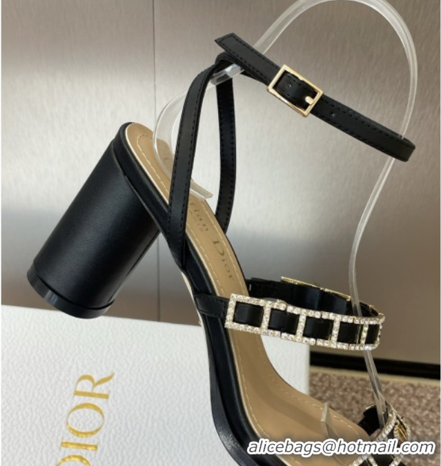 Fashion Dior Diorissime Heeled Sandals 8cm in Lambskin and Silver-Tone Strass Black 0425038