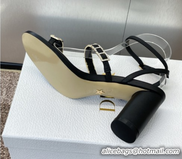 Fashion Dior Diorissime Heeled Sandals 8cm in Lambskin and Silver-Tone Strass Black 0425038