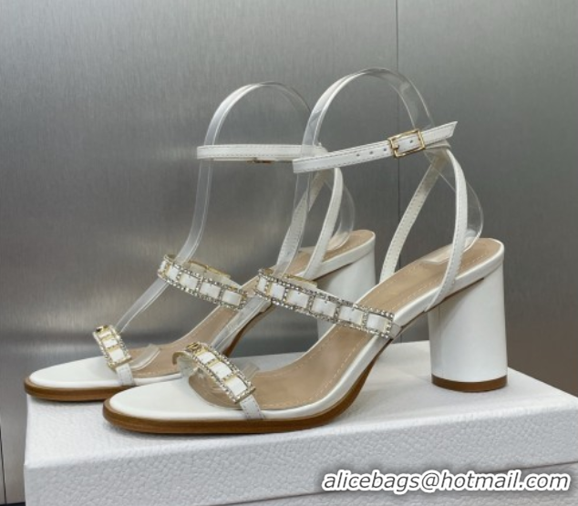 Best Price Dior Diorissime Heeled Sandals 8cm in Lambskin and Silver-Tone Strass White 0425039